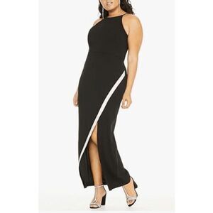 NWT BCX Women's Black Rhinestone Slit Sleeveless Full-Length Evening Formal Dres